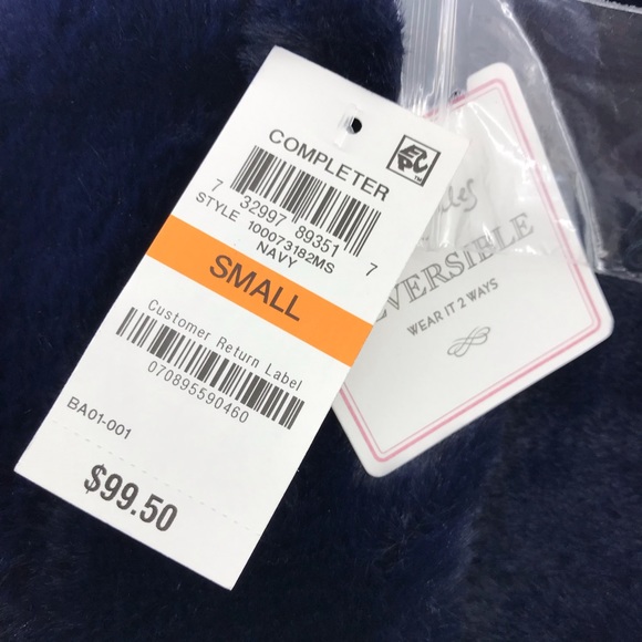 Maison Jules Navy Blue Reversible Faux Fur Long Sleeve Jacket Coat - Picture 11 of 16